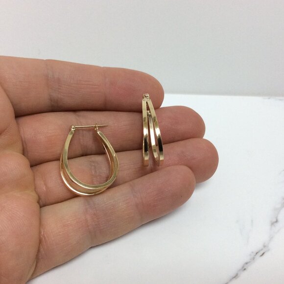 14k Yellow Real Gold Oval Double Hoop Hoops Earring  3.50gr - Picture 5 of 7